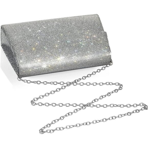 Women Silver Sparkly Rhinestone Clutch for Party Prom - Picture 3 of 8
